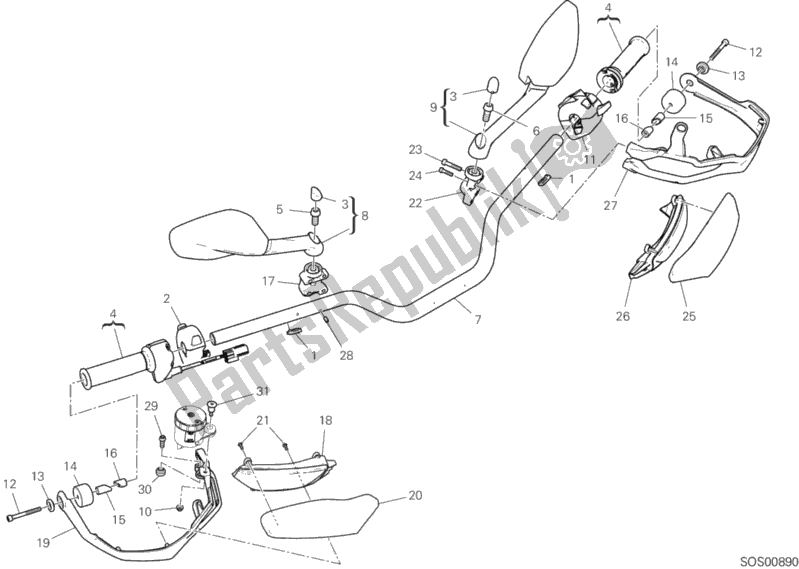 Alle onderdelen voor de Stuur van de Ducati Multistrada 1260 S ABS Thailand 2020